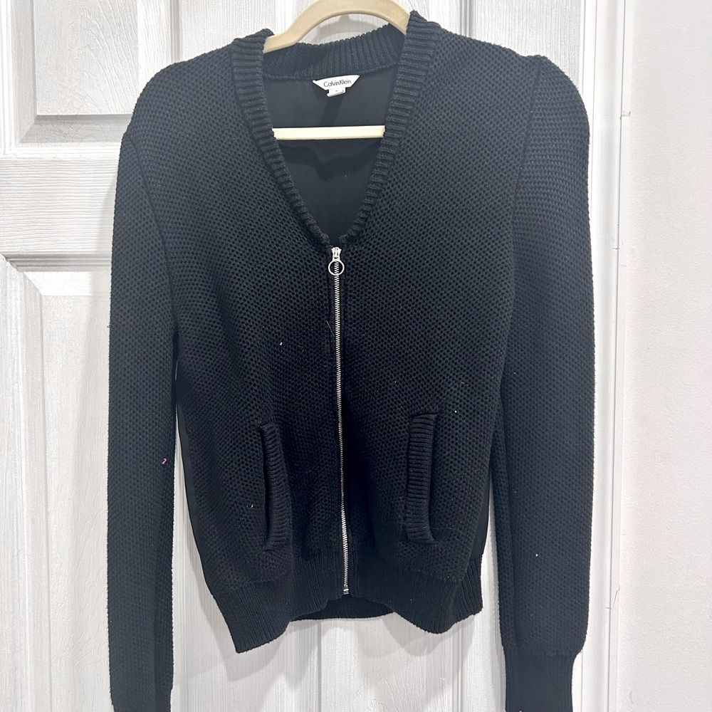 M Calvin Klein cardigan knit front & sleeves with a sheer back